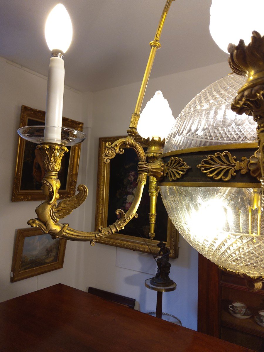 Empire Style Gilt Bronze Chandelier And Crystal Vase-photo-3